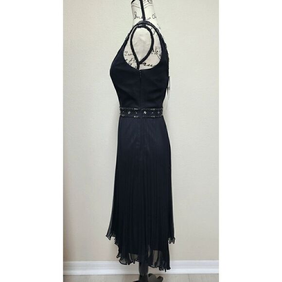 LAUNDRY BY SHELLI SEGAL Black Beaded V-Neck Pleated Dress NEW MSRP $340 SIZE 2 - Picture 14 of 17